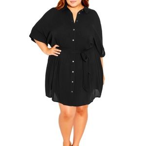 City Chic Belted Tunic Shirtdress Black size L/20